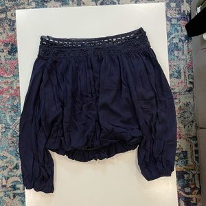 Navy off the shoulder crop top